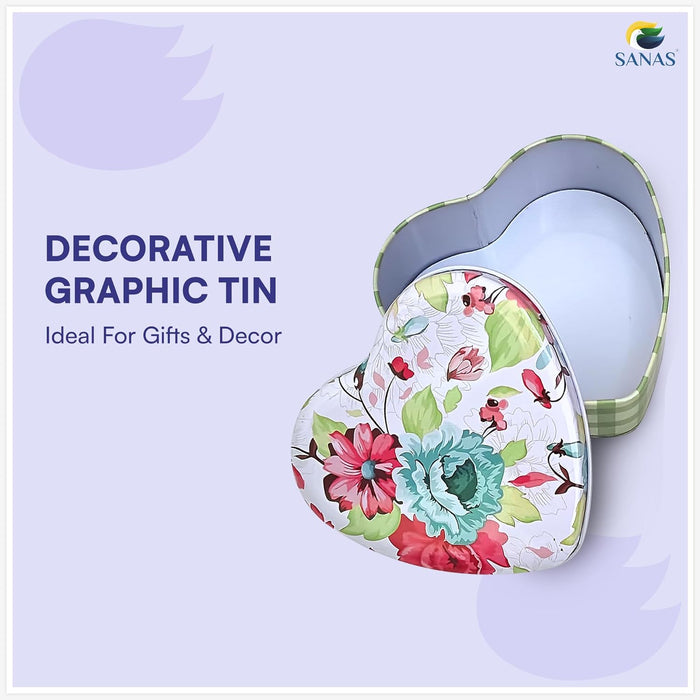 Reusable Metal Storage Box with Floral Design and Lid