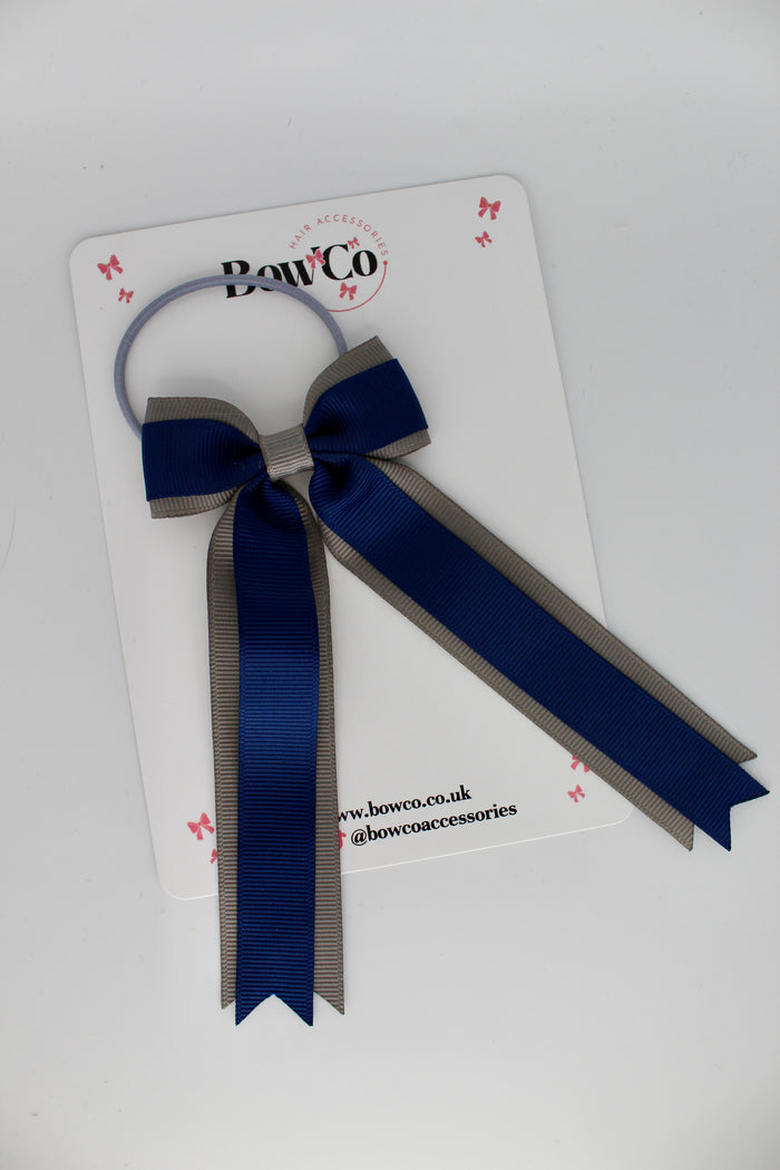 School Bow Navy Blue and Metal Grey - Tuxedo Tails Bow - Elastic