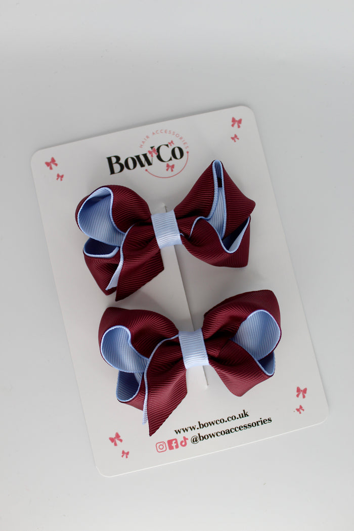 School Burgundy and Bluebell Loop Bow Set - Clip