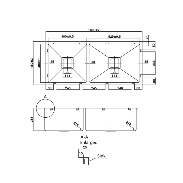 Seamless Metal Kitchen Basin 1000×450×235mm