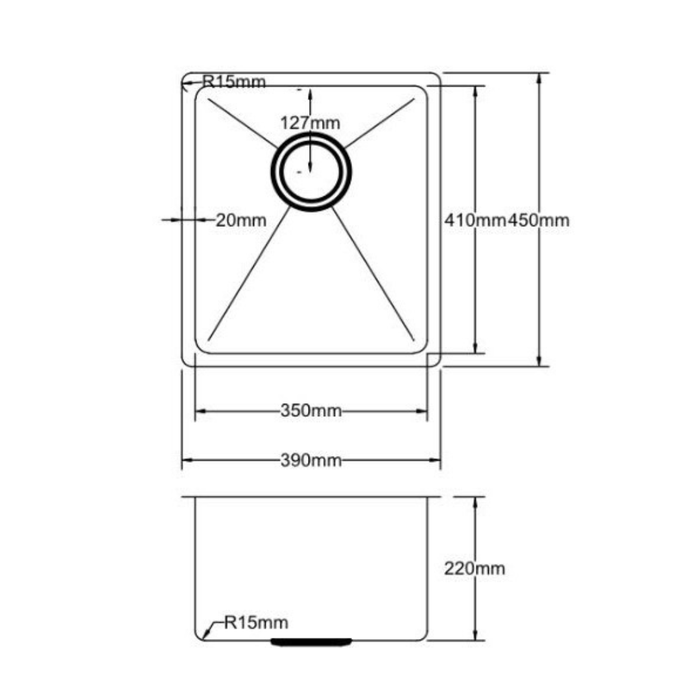 Seamless Metal Kitchen Basin 390*450*220mm
