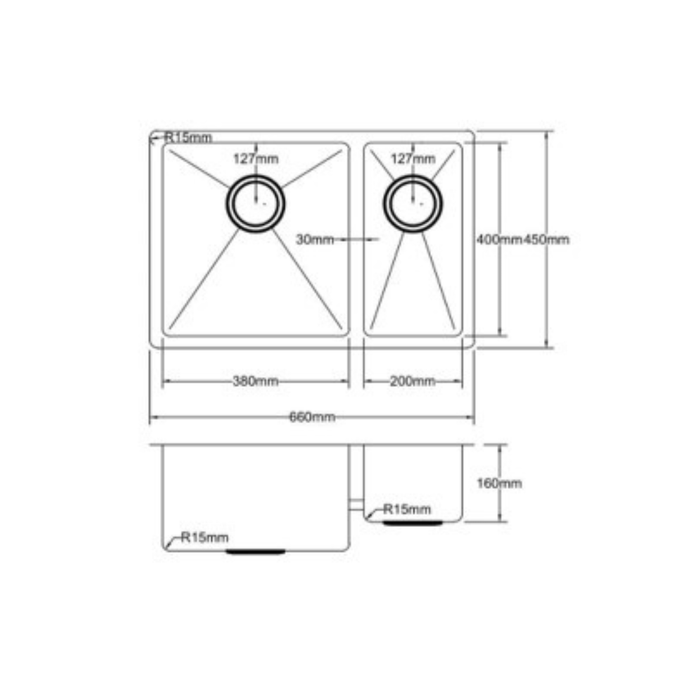 Seamless Metal Kitchen Basin 660*450*220mm