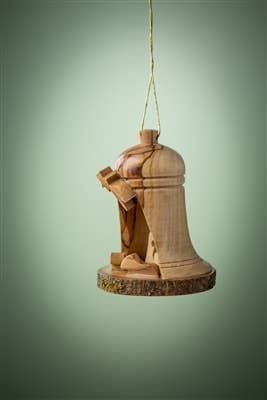 Small Bell Nativity with Bark Base - 2.5"