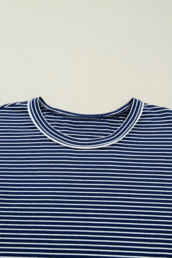 Stripe Drop Shoulder Long Sleeve Tee and Buttoned Shorts Pyjama Set - Loungewear & Sleepwear/Pyjama