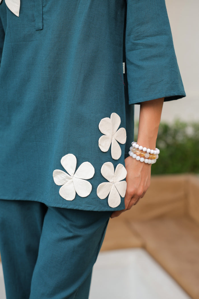 Teal Petal Cotton Flex Co-ord Set