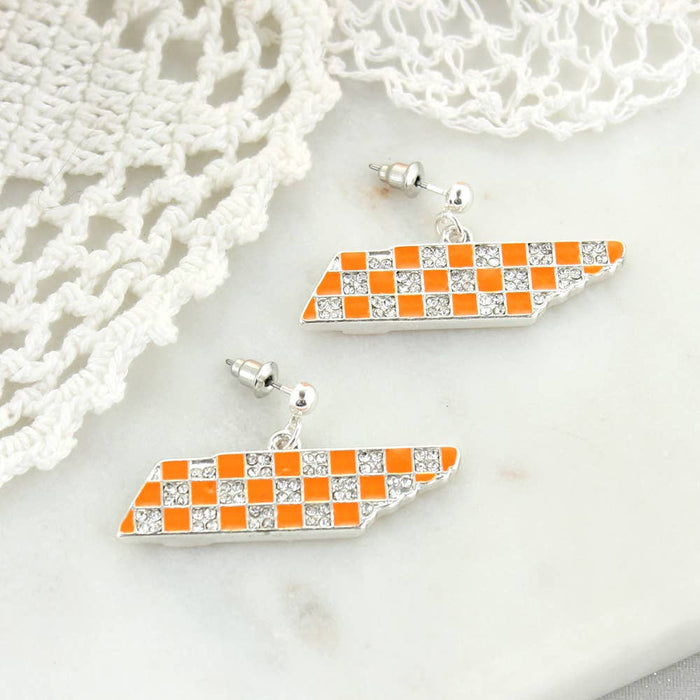 Tennessee Crystal Logo Earrings - Orange Enamel State Design