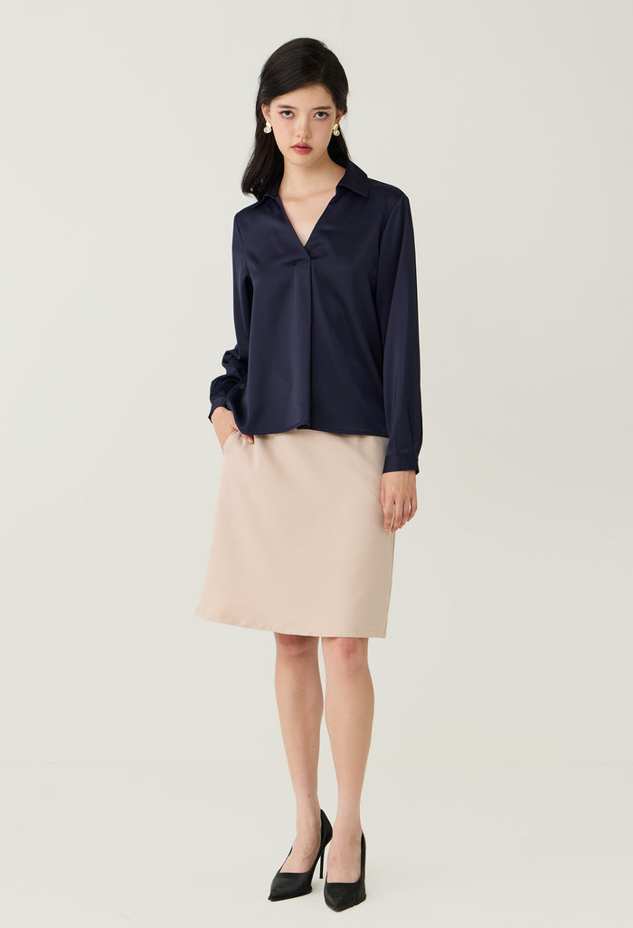 V-Neck Box Pleat Blouse