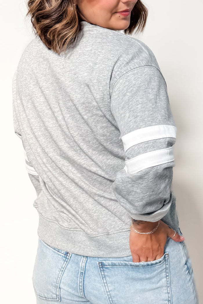 Varsity Striped Detail Crew Neck Plus Size Sweatshirt - Size/Plus Sweatshirts & Hoodies