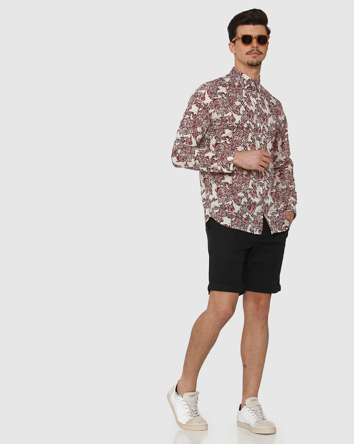 White All Over Floral Print Full Sleeves Shirt