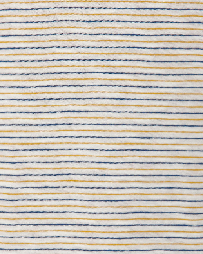 White Striped Raw Edge Crew Neck T-Shirt