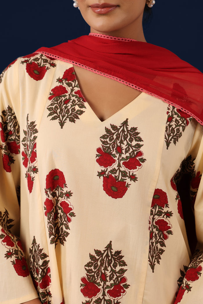 Women’s Cotton Ethnic Kurta and Straight Pants with Dupatta