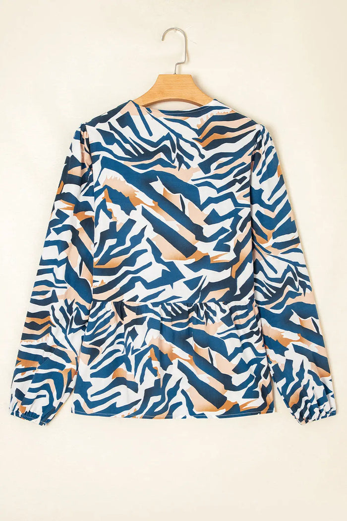 Zebra Print Tied Front Puff Sleeve Top - Tops/Blouses & Shirts