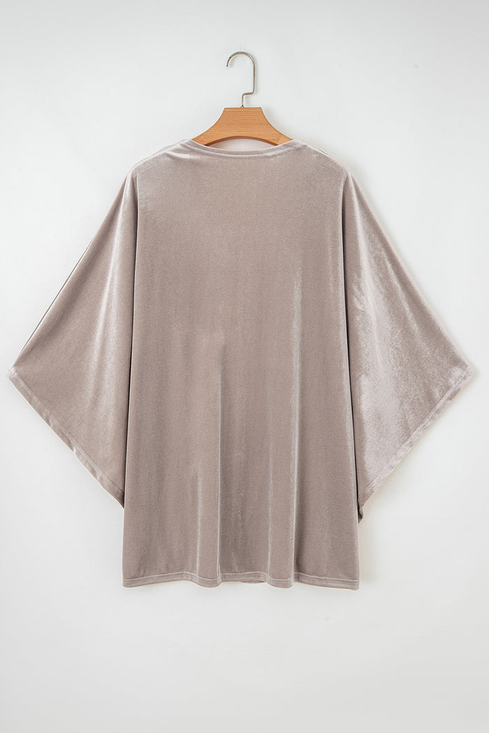 3/4 Sleeve Open Front Velvet Kimono