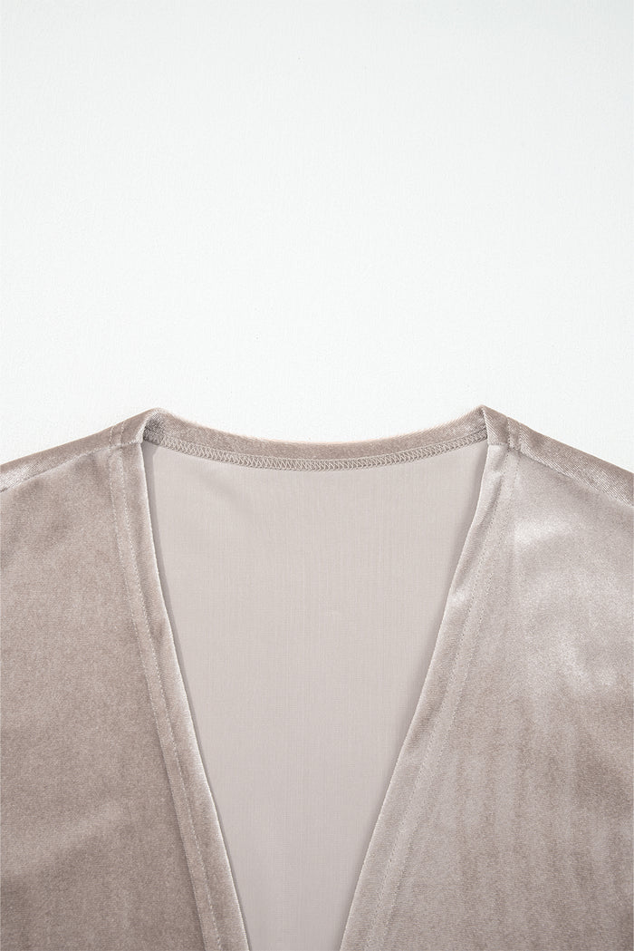 3/4 Sleeve Open Front Velvet Kimono