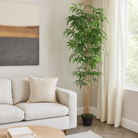 6 Feet Artificial Bamboo Tree – 70" INCH Indoor/Outdoor Green Bamboo Plant with Real Touch and Look in Black Pot – Home, Office, Patio and Garden Décor
