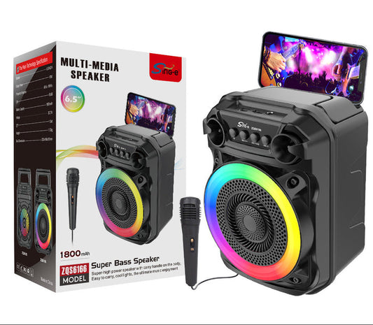 6.5" Portable RGB Bluetooth Speaker with Karaoke Microphone & Phone Stand