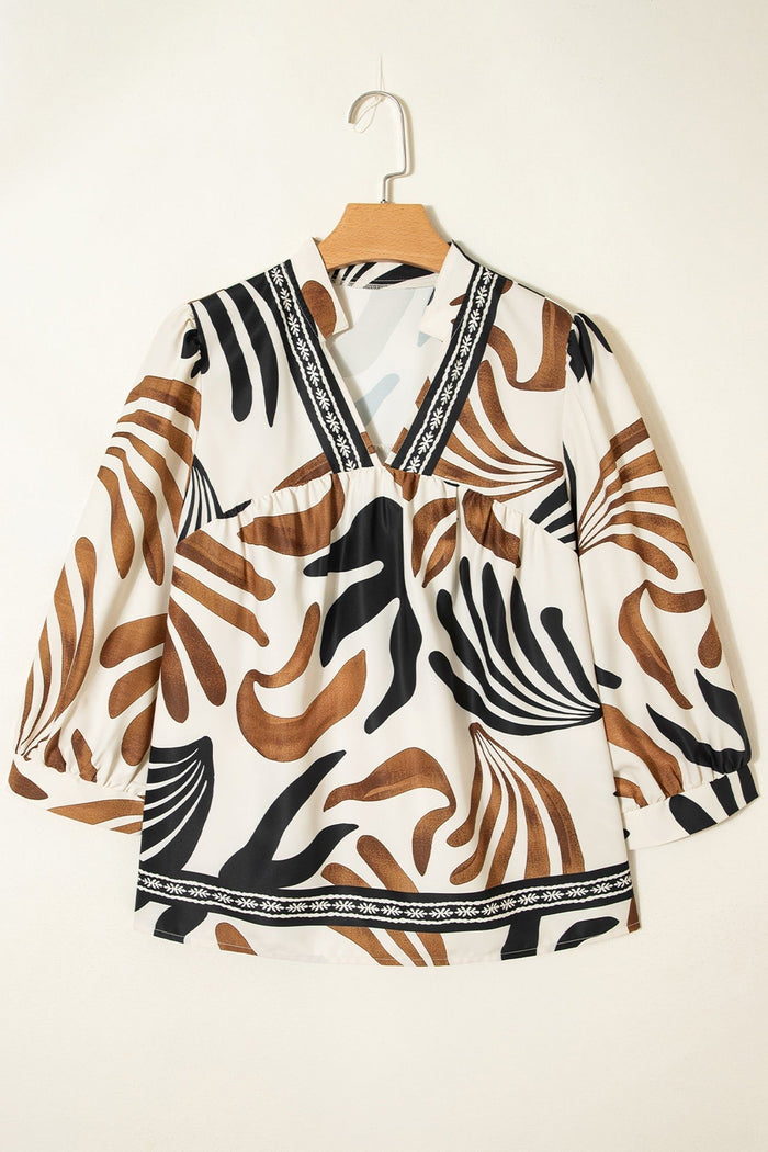 Abstract Print Puff Sleeve Relaxed Blouse - Tops/Blouses & Shirts