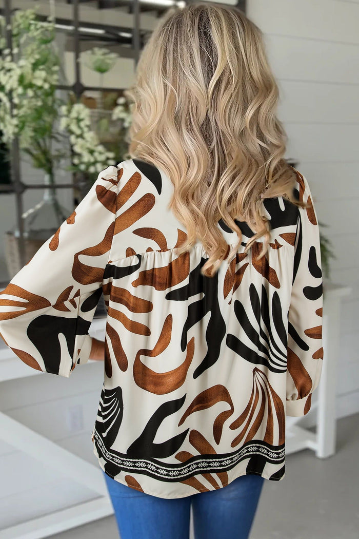 Abstract Print Puff Sleeve Relaxed Blouse - Tops/Blouses & Shirts