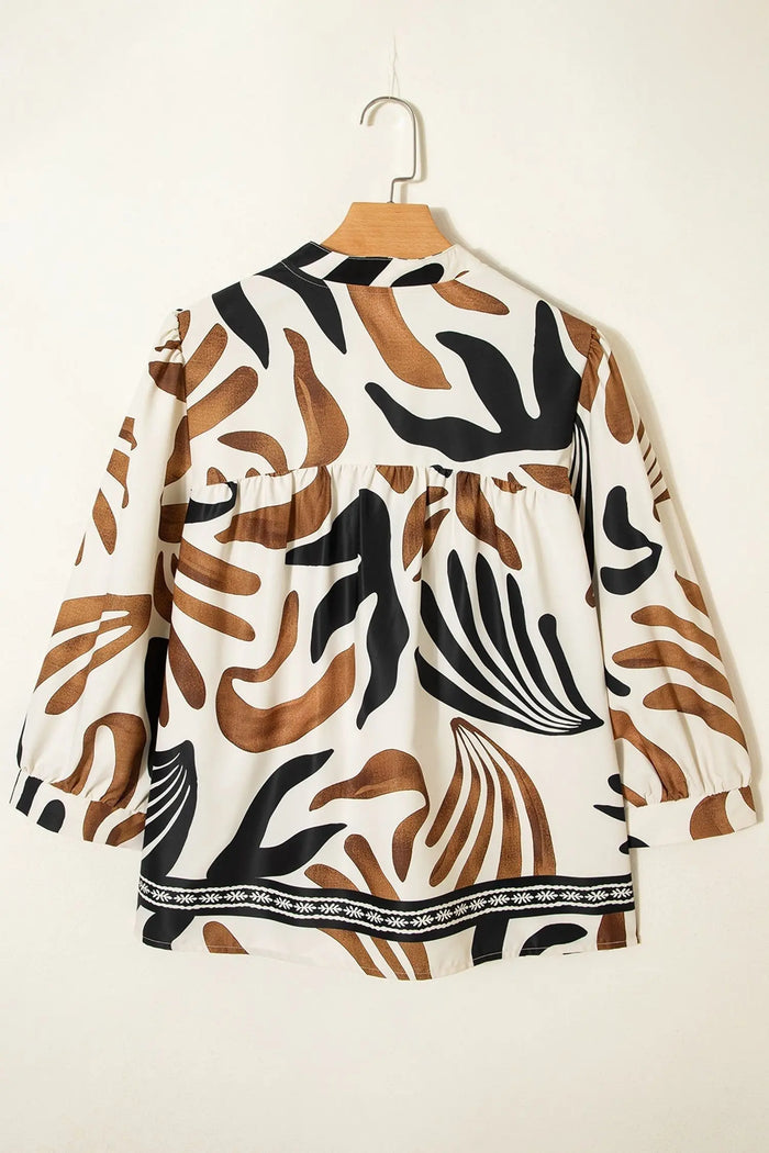 Abstract Print Puff Sleeve Relaxed Blouse - Tops/Blouses & Shirts