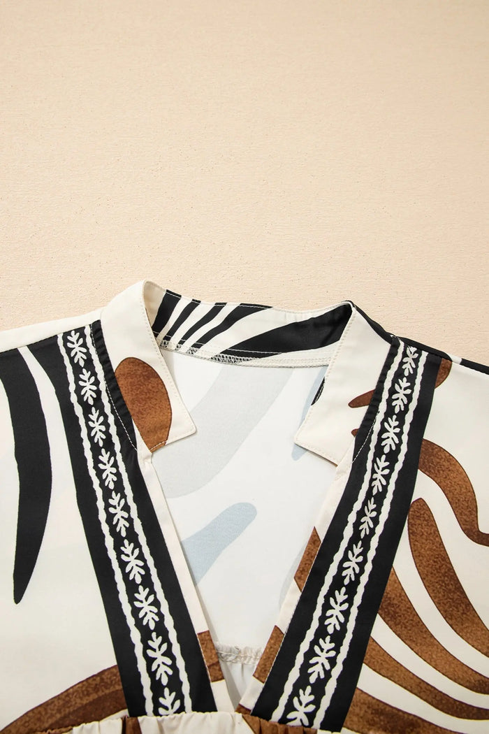 Abstract Print Puff Sleeve Relaxed Blouse - Tops/Blouses & Shirts