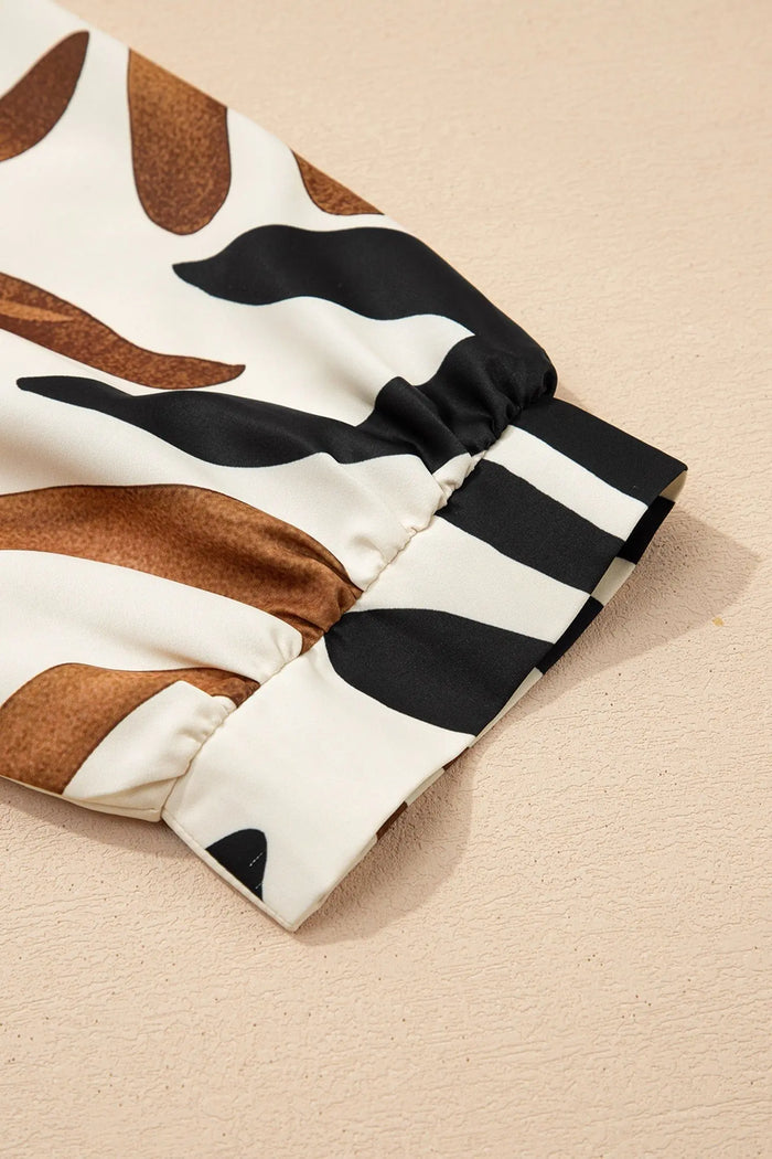 Abstract Print Puff Sleeve Relaxed Blouse - Tops/Blouses & Shirts
