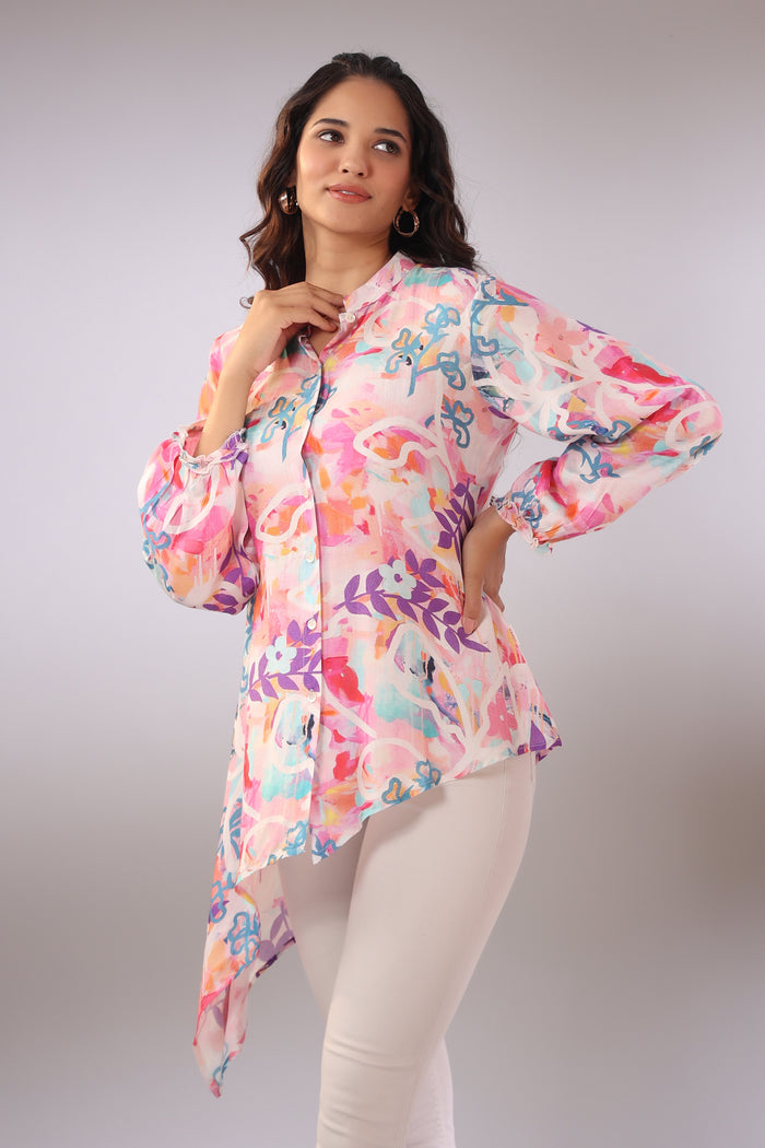 Abstract Reefs on Muslin Silk Top