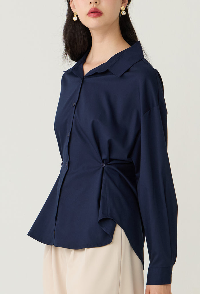 Adjustable Waist Button-Down Shirt