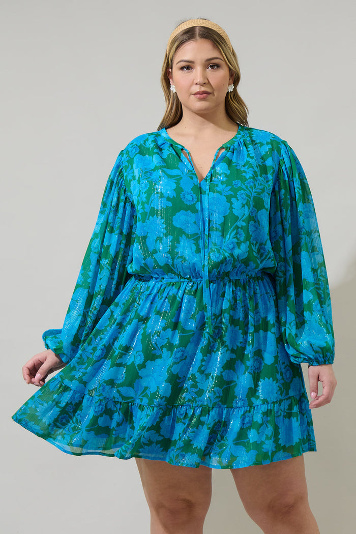 Amren Floral Paxton Balloon Sleeve Mini Dress Curve