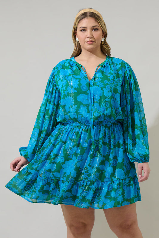 Amren Floral Paxton Balloon Sleeve Mini Dress Curve