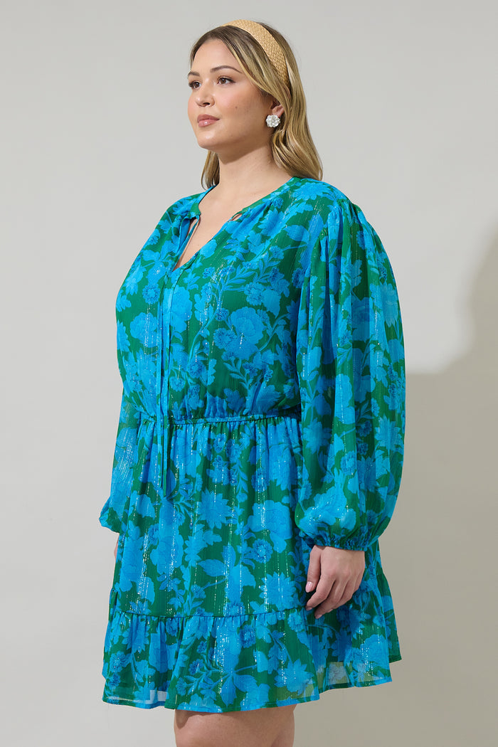 Amren Floral Paxton Balloon Sleeve Mini Dress Curve