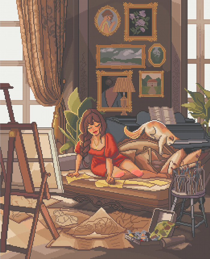 Artist In Her Habitat | Pixel Charted | Ready To Ship