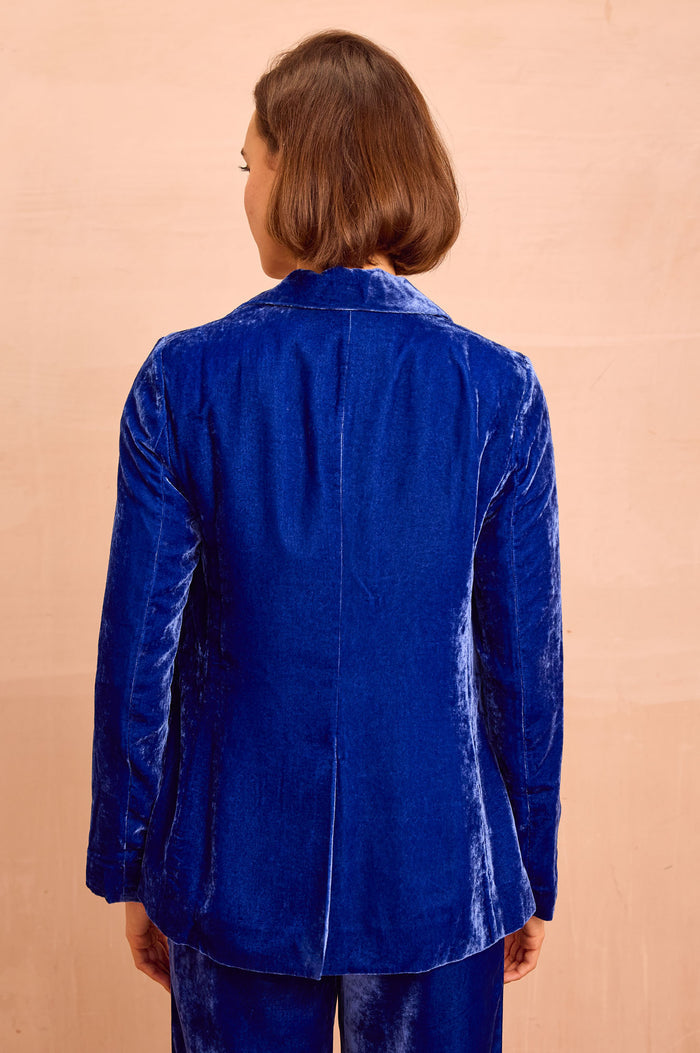 Asha Velvet Single Breasted Blazer | Azure Blue - Aspiga
