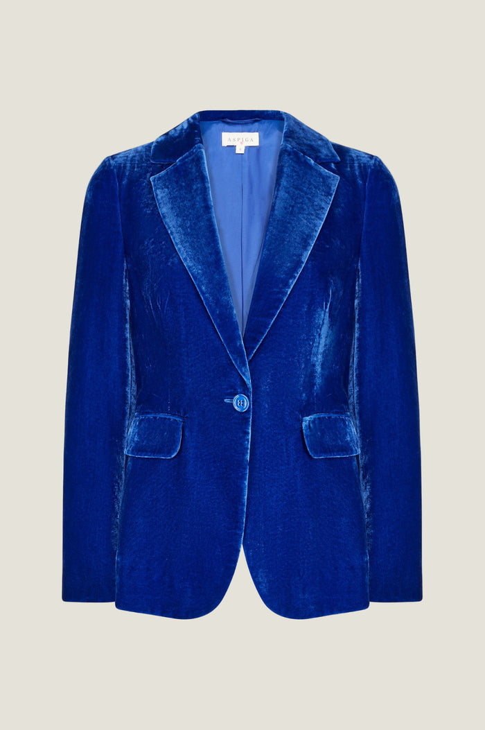Asha Velvet Single Breasted Blazer | Azure Blue - Aspiga