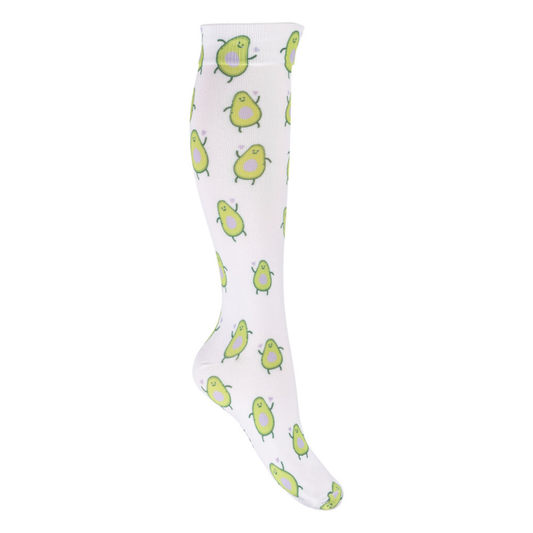 White horse riding socks with avocados