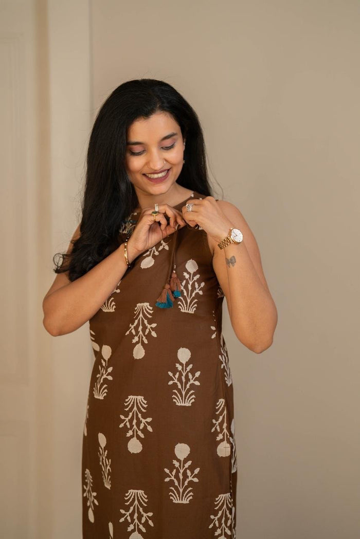 Bani Boota Sleeveless Pant Set- Brown