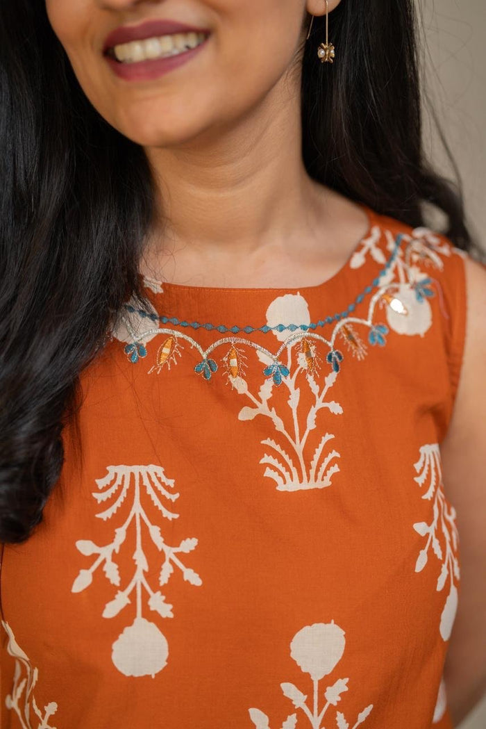 Bani Boota Sleeveless Pant Set- Orange