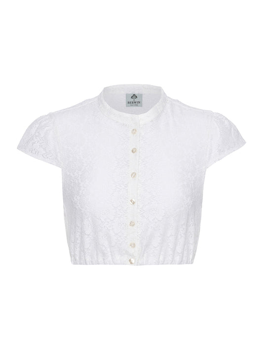 Berwin High-Neck V-Neck Lace Dirndl Blouse, Ecru