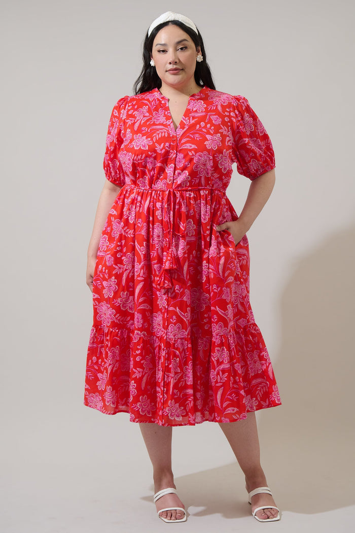 Beth Button Down Midi Dress Aria Floral Curve