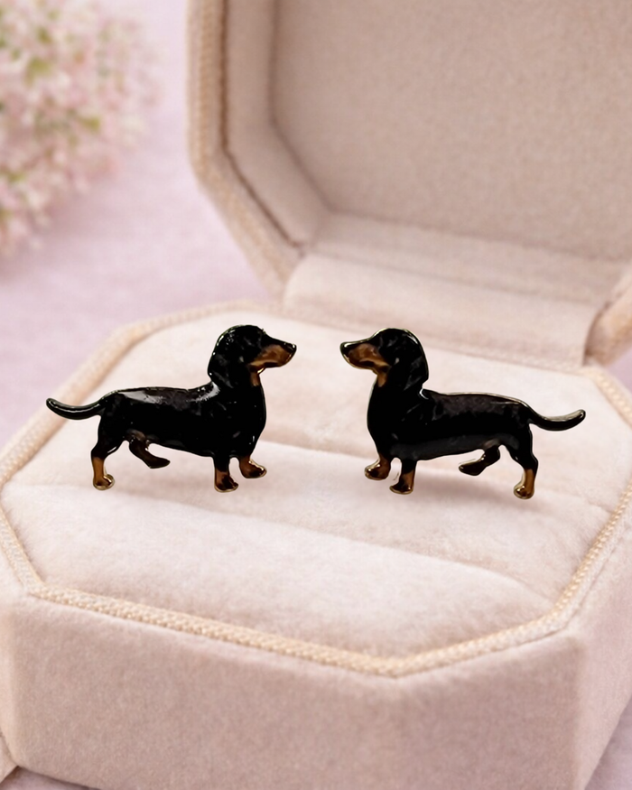 Black & Brown Dachshund Stud Earrings