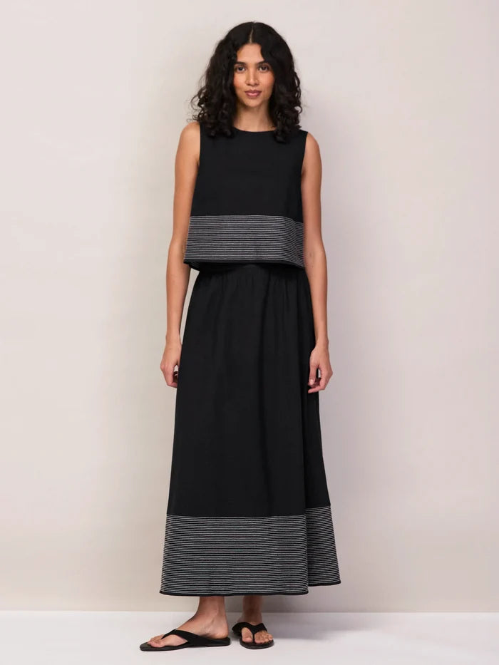 Black Cotton Contrast-Stitch Maxi Skirt