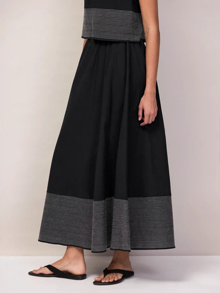 Black Cotton Contrast-Stitch Maxi Skirt