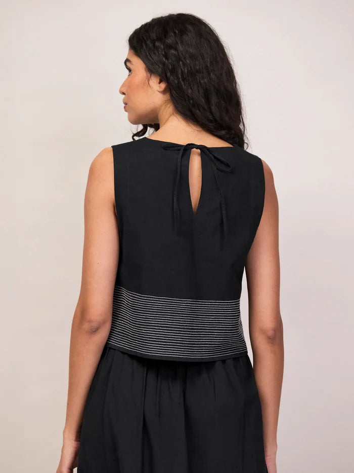 Black Cotton Contrast-Stitch Shell Top