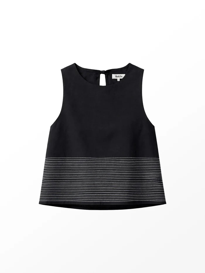Black Cotton Contrast-Stitch Shell Top