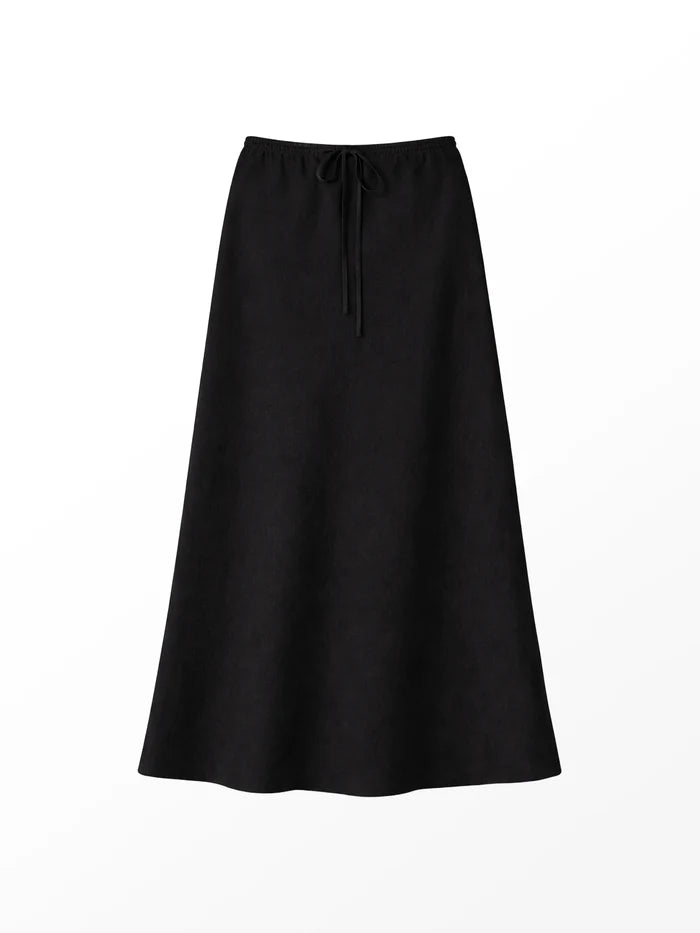 Black Linen Blend Bias Skirt