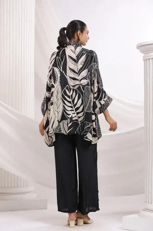 Black & White Tropical Print Russian Silk Co-ord Set