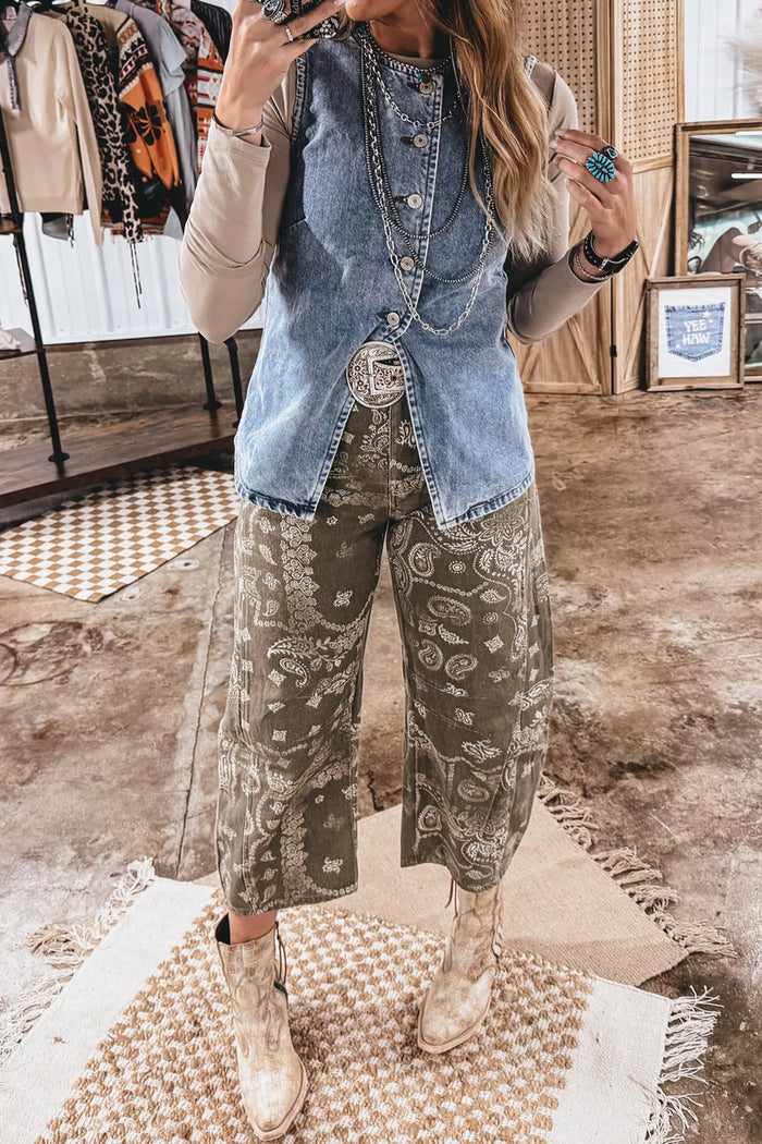 Blue Buttoned Front Slit Denim Vest - Tops/Sleeveless Tops