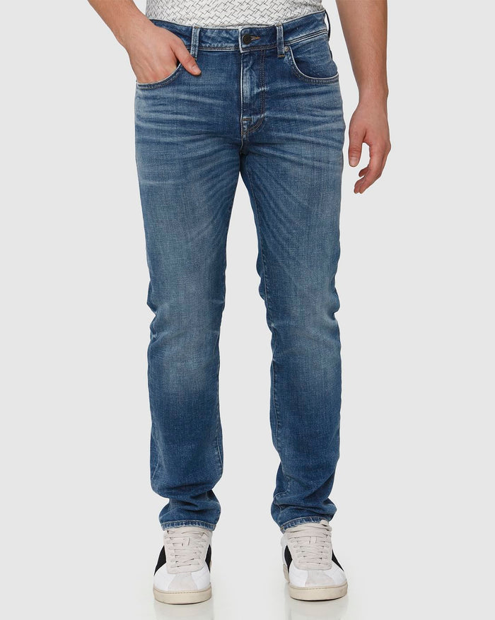 Blue Mid Rise Light Fade Leon Slim Fit Jeans