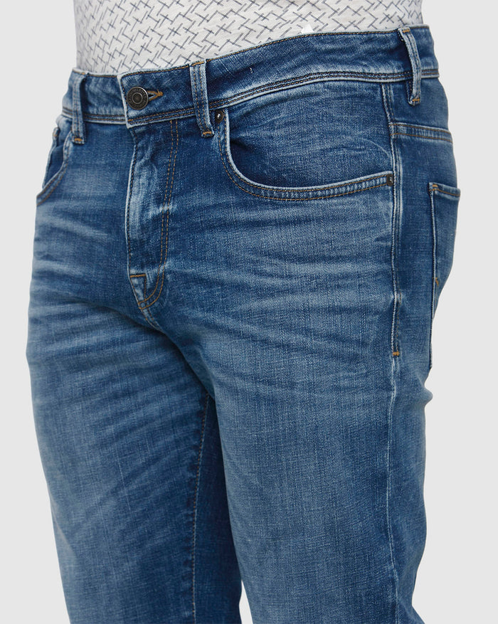 Blue Mid Rise Light Fade Leon Slim Fit Jeans