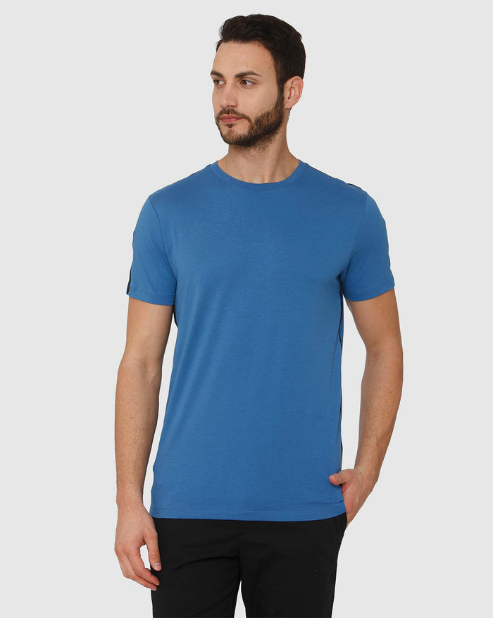 Blue Side Tape Detail Crew Neck T-Shirt
