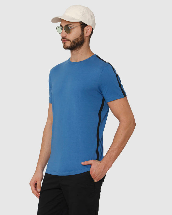 Blue Side Tape Detail Crew Neck T-Shirt